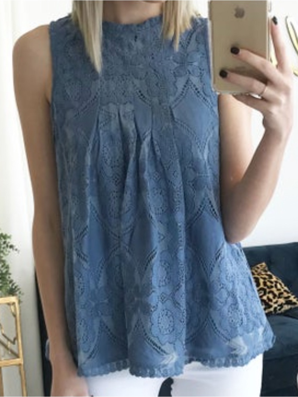 Doe & Rae Light Blue Lace Panel Top - Picture 5 of 5